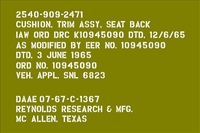M274 SEAT BACK CUSHION STENCIL